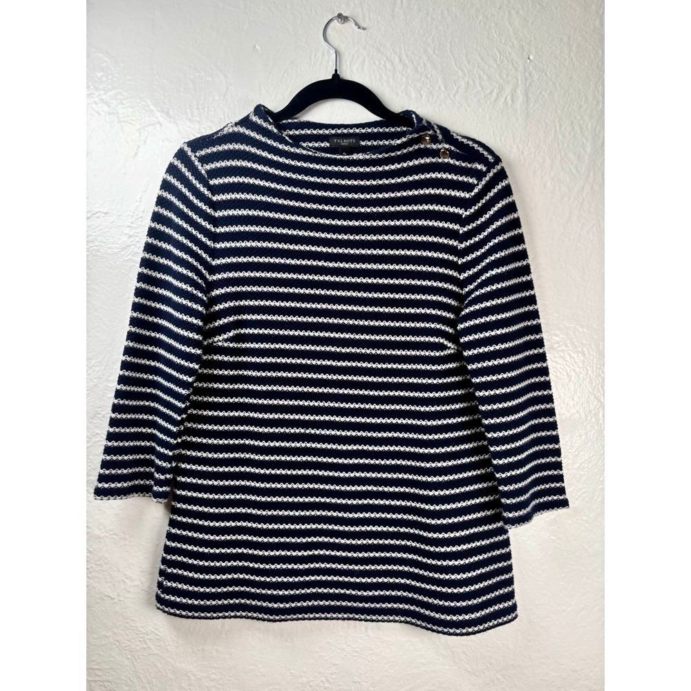 Talbots Striped Boatneck Top Womens MP Navy Nautical Coastal Grandmother Preppy